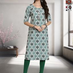 HERE&NOW Selection Of 3 Geometric Printed Round Neck Straight Kurtas-image-44