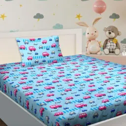 BELLA CASA Kidz Kingdom Printed Blue 180 TC Cotton Bedsheet with 1 Pillow Cover-picture-22