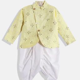 READIPRINT FASHIONS Kids Yellow & White Embellished Full Sleeves Kurta with Dhoti-image-34