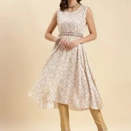 Rangita Off-White Printed Flared Kurta-image-0