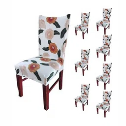 HOUSE OF QUIRK 8-Pcs White & Green Washable Printed Chair Covers-14