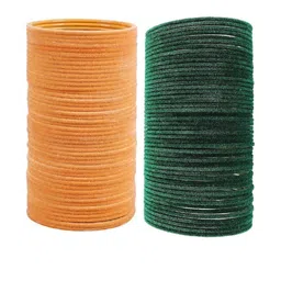 Guddan Set of 96 Peach & Green Metal Velvet Bangles-image-82