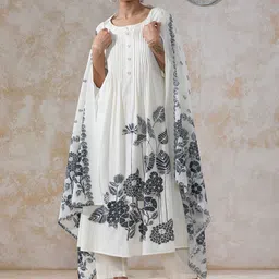 Moara Women Floral Printed Layered Sequinned Pure Cotton Kurta with Trousers & With Dupatta-picture-29