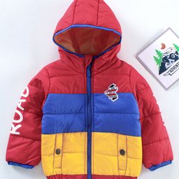 Babyhug Full Sleeves Color Block Hooded Jacket- Yellow Red-image-53