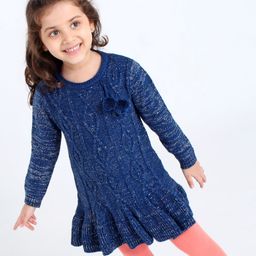 Babyhug Full Sleeves Solid Sweater Tassel & Glitter Detailing- Blue-picture-25