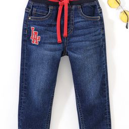 Babyhug Cotton Full Length Stretchable Denim Jeans Text Print - Blue-image-34