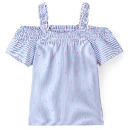 Babyhug Cotton Woven Yarn Dyed Dobby Off Shoulder Sleeve Striped Singlet Top - Blue-image-66