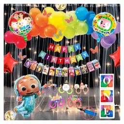 Puchku Premium Happy Birthday Combo KIT  Cocomelon Foil balloon Set for first 1st birthday Theme boy girls kids pack of 88   Multicolor-image-31