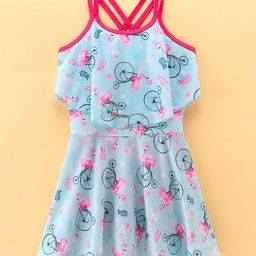 ROVARS Lycra Sleeveless Flamingo Print Frock Style Swimsuit - Pink-image-17