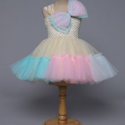 TINY MINY MEE Elastane Sleeveless Bow Applique & Pearl Embellished Dress - Beige-image-77