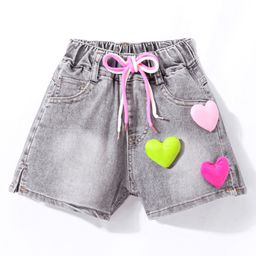 Kookie Kids Denim Shorts with Heart Applique - Black-image-103