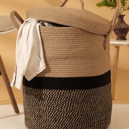 Hosta Homes Jute Cotton Hand Woven Laundry Hamper with Cover - Brown-0