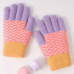 Pine Kids Woollen Gloves Set Colour Block Design - Multicolour-14
