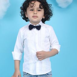 Polka Tots Full Sleeves Pin Tucked Shirt - White-image-16