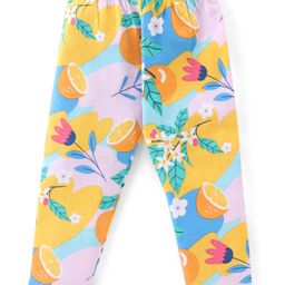 Babyhug Cotton Lycra Knit Full Length Stretchable Leggings with Floral Print - Multicolour-image-49
