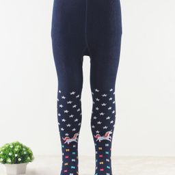Cute Walk by Babyhug Antibacterial Footie Tights with Star & Unicorn Design - Navy-image-94