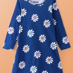 Pine Kids Single Jersey Knit Full Sleeves Floral Printed Nighty - Navy-image-71