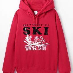 Taeko Fleece Knit Full Sleeves Hooded Sweatshirt with Ski Print - Red-image-27
