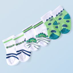 Doodle Poodle Cotton Knit Ankle Length Printed Socks Pack of 3 - White & Green-picture-29