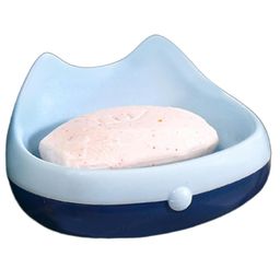 Funeiko Cute Design Soap Case with Wall Mounted Sticker Blue-14