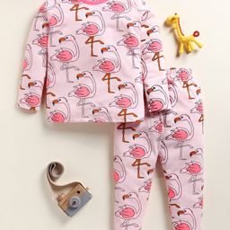 Little Marine Cotton Kint Full Sleeves Duck Printed Night Suit - Pink Sandy Rose-image-25