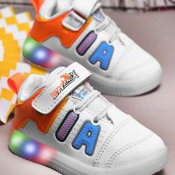 KATS Typography Embroidered & Colour Blocked LED Shoes With Velcro Closure - White-image-55