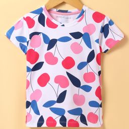 Doreme Single Jersey Knit Half Sleeves T-Shirt With Apple Print - Pink & White-image-82