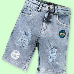 Kiddopanti Denim No 1 Surf Dude Text Patch Detailed Distressed Shorts - Light Blue-image-86