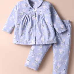 Ben Benny Single Jersey Knit Full Sleeves Co-Ord Night Suit With Bunny & Floral Print - Lavender-image-14