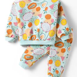 CUCUMBER Sinker Knit Full Sleeves Co-Ord Night Suit With Fruit Print - Mint Green-image-99