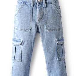 UCB Denim Full Length Solid Coloured Jeans With Cargo Pocket - Light Blue-image-59