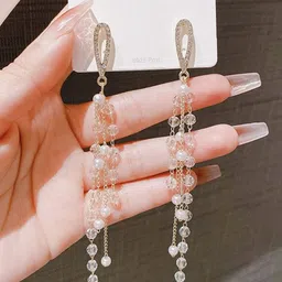 Celestique Korean Gold-Plated Pearls Beaded Contemporary Drop Earrings-image-63