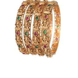 Anouk Set Of 4 Gold-Plated Artificial Stones And Beads Studded Matte Temple Bangles image 3