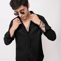 INDICLUB Men Textured Spread Collar Regular Fit Casual Shirt-image-93