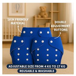 Sparkle Joy Free Size Reusable Cloth Diaper With Insert Pad 3 Pcs Diaper With 2 Pcs Insert- Blue,Red,Yellow image 4