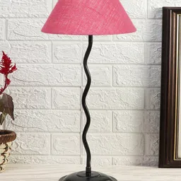 Devansh Pink & Black Textured Jute Zig Zag Table Lamp With Iron Base-11