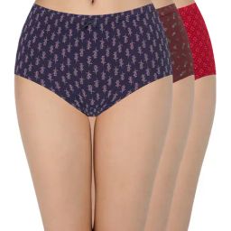 Amante Blue & Red Cotton Printed Full Brief Panties - Pack Of 3-image-33