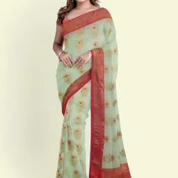 Banarasi Silk Works Green Cotton Woven Saree With Unstitched Blouse-image-96