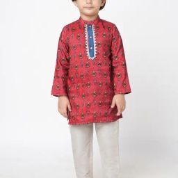 Lil Drama Kids Red & White Printed Full Sleeves Kurta with Pants-17