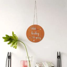 eCraftIndia Brown Wood Shhh Baby Is Sleeping Round Wall Hanging-27