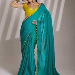 HERE&NOW Embroidered Poly Chiffon Tussar Saree-image-59