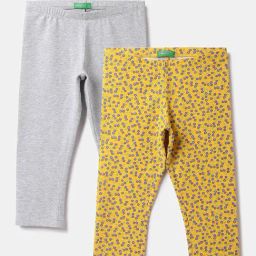 United Colors of Benetton Kids Grey & Mustard Printed Capris (Pack Of 2)-image-44