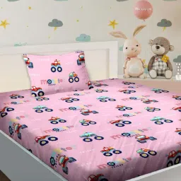 BELLA CASA Kidz Kingdom Printed Pink 180 TC Cotton Bedsheet with 1 Pillow Cover-picture-24