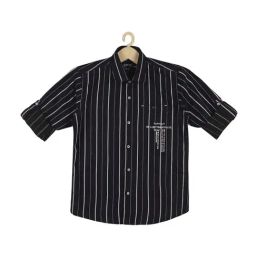 Cavio Kids Navy & White Cotton Striped Full Sleeves Shirt-image-0