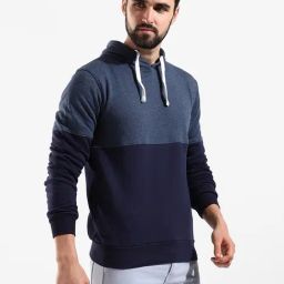 Campus Sutra Blue & Denim Cotton Regular Fit Colour Block Hooded Sweatshirt-33