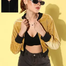Anvi Be Yourself Yellow & Black Regular Fit Reversible Cropped Jacket-picture-11