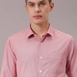 Luxe by TIGC Men Spread Collar Micro Checked Slim Fit Formal Shirt-image-12