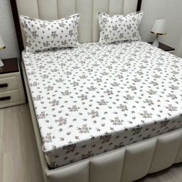 Pure Decor White & Grey Floral Queen Bedsheet with 2 Pillow Covers-image-98