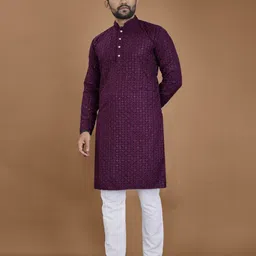 PulseIQ Men Ethnic Motifs Embroidered Chikankari Kurta-image-18