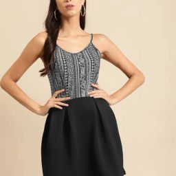 DODO & MOA Black Printed A-Line Dress-image-83